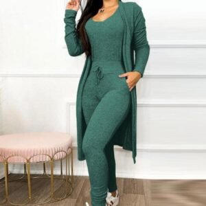 Casual Pants Drawstring Jumpsuit & Cardigan | All-in-One Chic