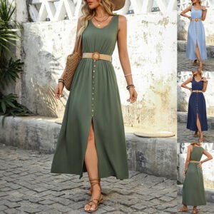 Summer Sleeveless Split Dress – Elegant Beachwear