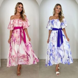 Summer Puff Sleeve Swing Dress – Elegant & Breezy Comfort