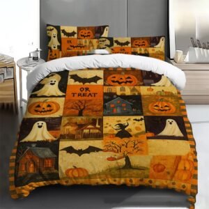 Wansheng Pumpkin Ghost Digital Printed Bed Set – 3 Piece Halloween Bedding